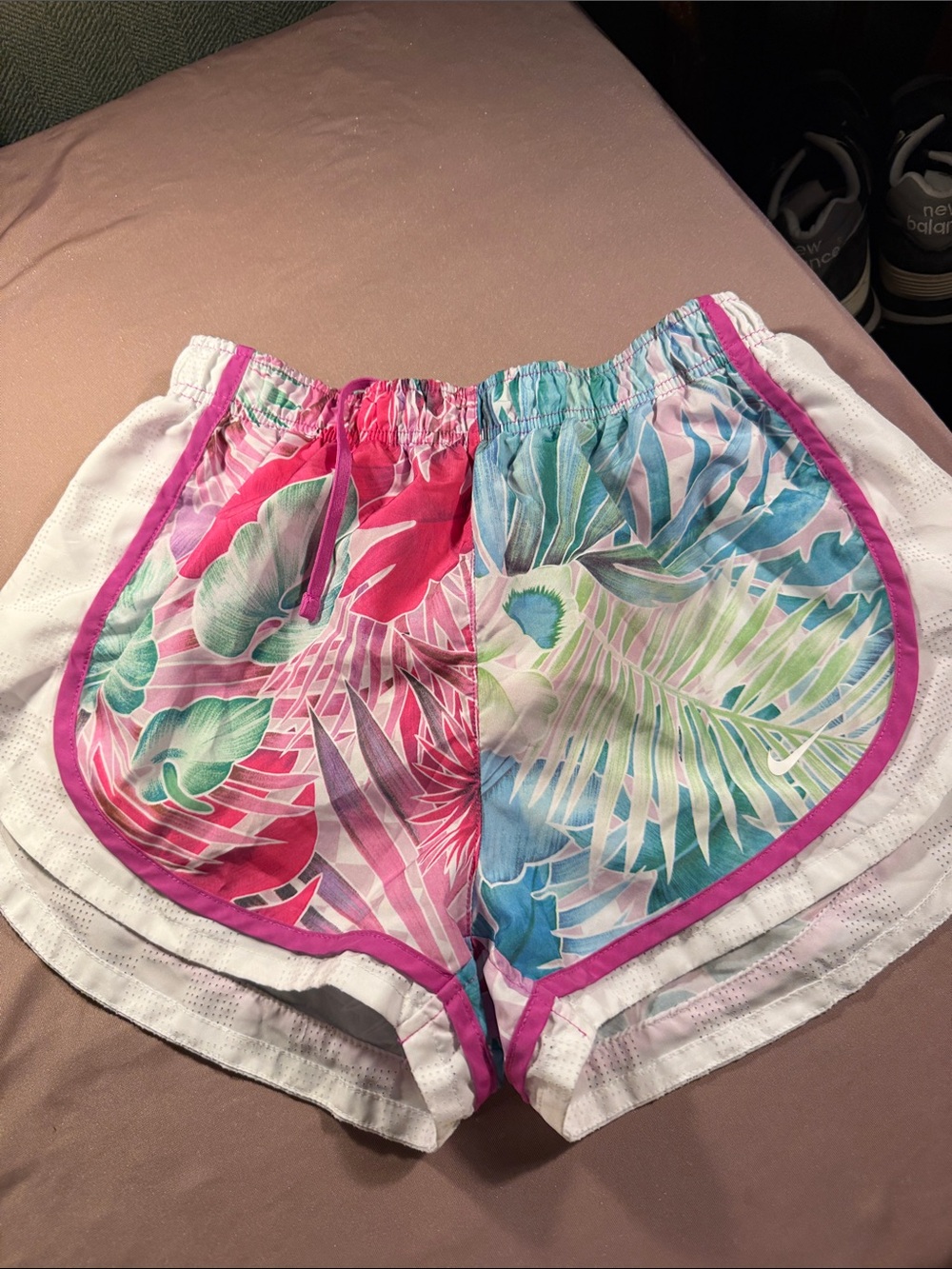 Nike Women’s Floral Split-Color Running Shorts - Pink & Blue